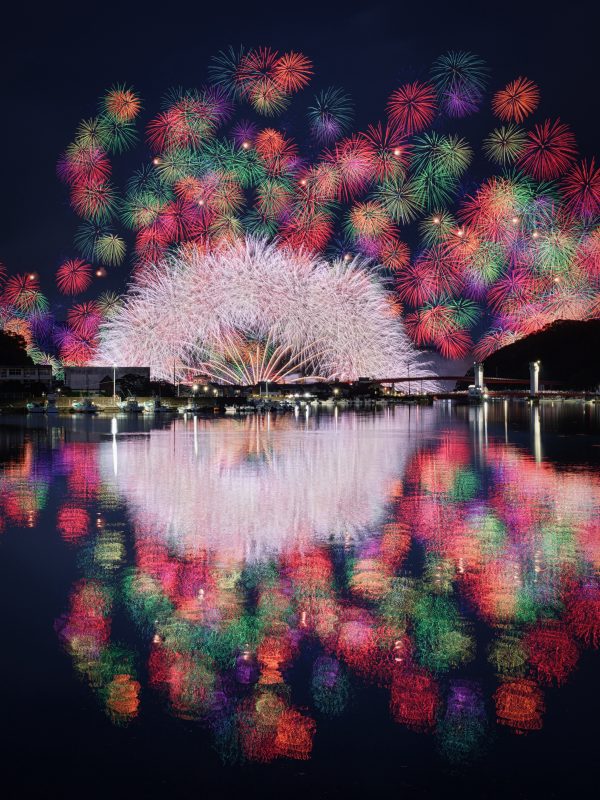 きほく燈籠祭の写真「水辺に映る彩色千輪菊」