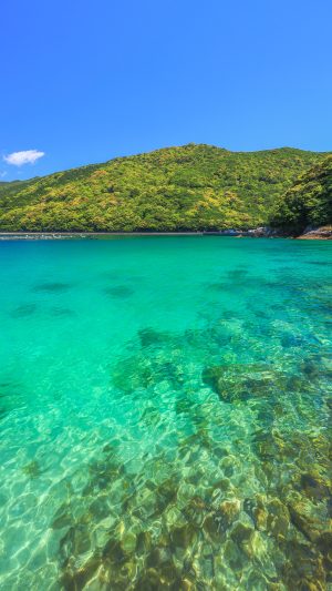 無料スマホ壁紙「エメラルドグリーンに輝く二木島湾」