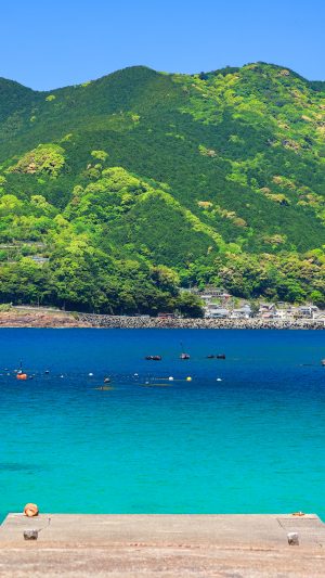 無料スマホ壁紙「鳥居から眺める二木島町の町並み」