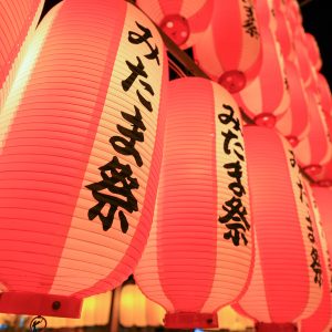 三重県護国神社の写真「赤色の提灯」