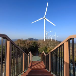 展望大の階段と青空と風車