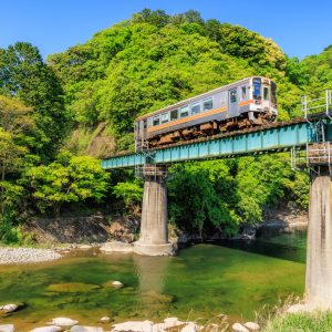 名松線の写真「新緑の伊勢鎌倉を走る車両」