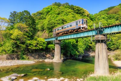 名松線の写真「新緑の伊勢鎌倉を走る車両」