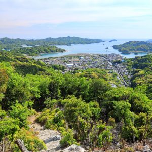 山頂付近から眺める新緑の五ヶ所浦