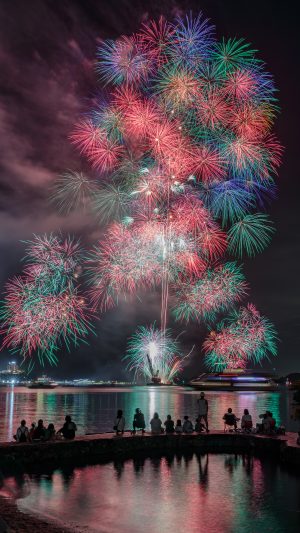 無料スマホ壁紙「虹色の彩色千輪菊」