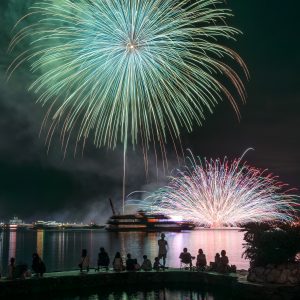 鳥羽みなとまつりの写真「地上の花火と海上花火」