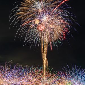 津花火大会の写真「水上孔雀の舞（縦）【2024年】」