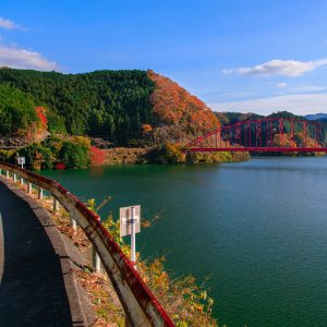 ダム湖の道を歩く