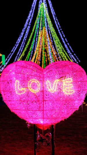 運気が上がる待ち受け ハートのLOVE ♥️ イルミネーション。AndroidとiPhoneに対応した4K高画質の無料スマホ壁紙。三重県紀宝町の光の祭典 in 紀宝で撮影したフリー写真素材