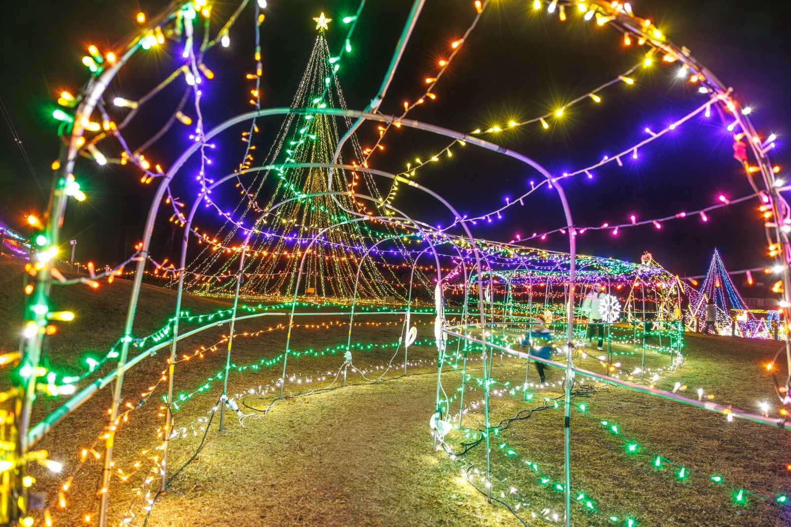 無料壁紙 子供も大人も通れる長い光のトンネル。PCとデスクトップ壁紙に最適な4K高画質の無料壁紙。三重県紀宝町の光の祭典 in 紀宝で撮影したフリー写真素材