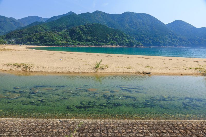 新鹿海水浴場の写真「淡水エリア（川）と海」
