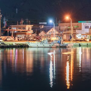 水面に映る尾鷲の夜景