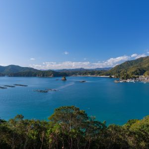 展望デッキから眺める青い贄湾