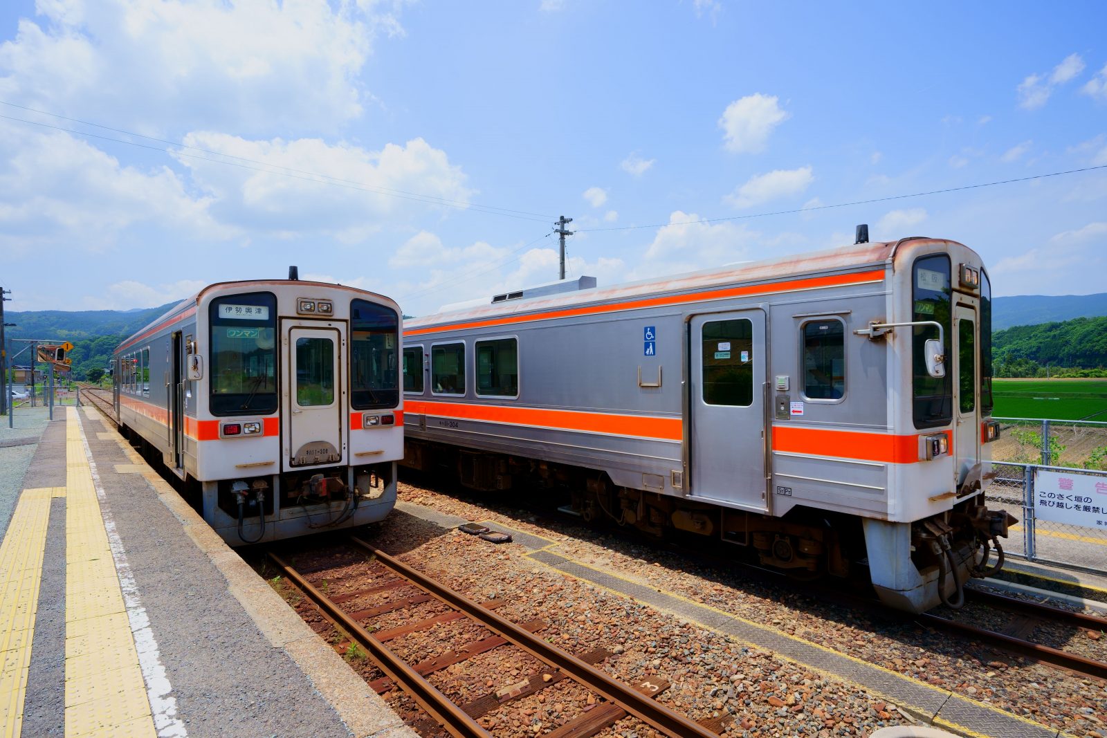 名松線の写真「家城駅での上下線入れ替え」