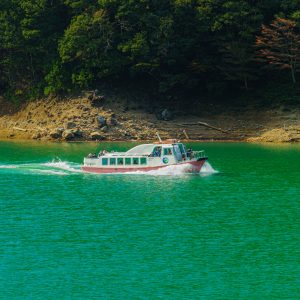 宮川ダム湖を走る船