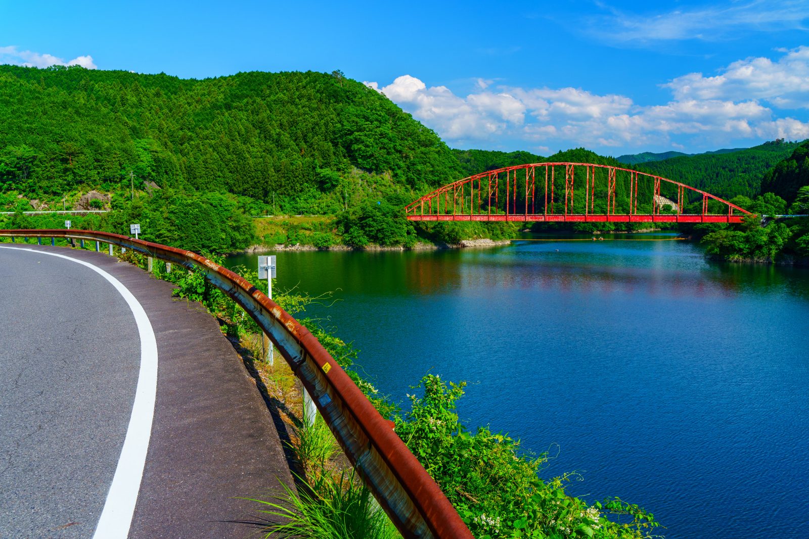 青蓮寺湖の写真「道沿いから眺める弁天橋」