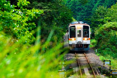 名松線の写真「新緑の比津駅」