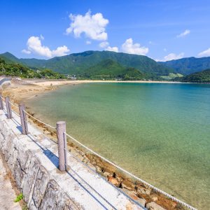 大駐車場の遊歩道から眺める海
