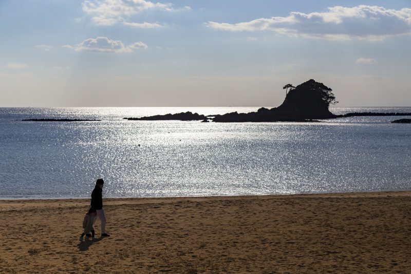 あづり浜の写真「ゴジラを眺めながら親子で散歩」