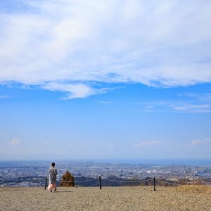 広場から望む広大な伊勢平野と青空