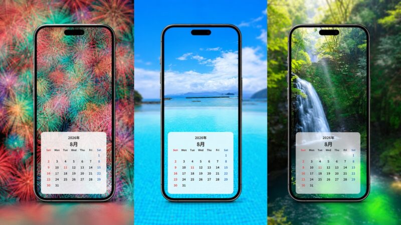 【無料】2026年8月カレンダーのスマホ壁紙21選✨️熊野大花火・天の川・海・ひまわりなどのカレンダー付き待ち受けを厳選