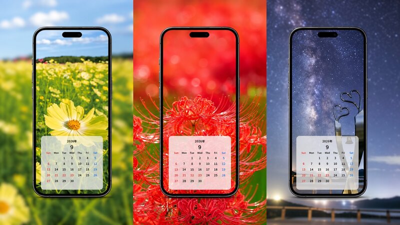【無料】2026年9月カレンダーのスマホ壁紙20選✨コスモス・彼岸花・海・天の川など秋の待ち受けを厳選