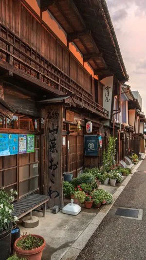 無料壁紙 日没のあいづや。PCとデスクトップ壁紙に最適な4K高画質の無料壁紙。三重県亀山市の東海道関宿で撮影したフリー写真素材