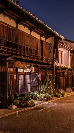 無料壁紙 関宿の夜景。PCとデスクトップ壁紙に最適な4K高画質の無料壁紙。三重県亀山市の東海道関宿で撮影したフリー写真素材