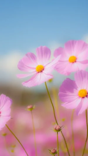無料スマホ壁紙 青空とコスモス。AndroidとiPhoneに対応した4K高画質の無料待ち受け画像。三重県伊賀市の市部のコスモス畑で撮影したフリー写真素材