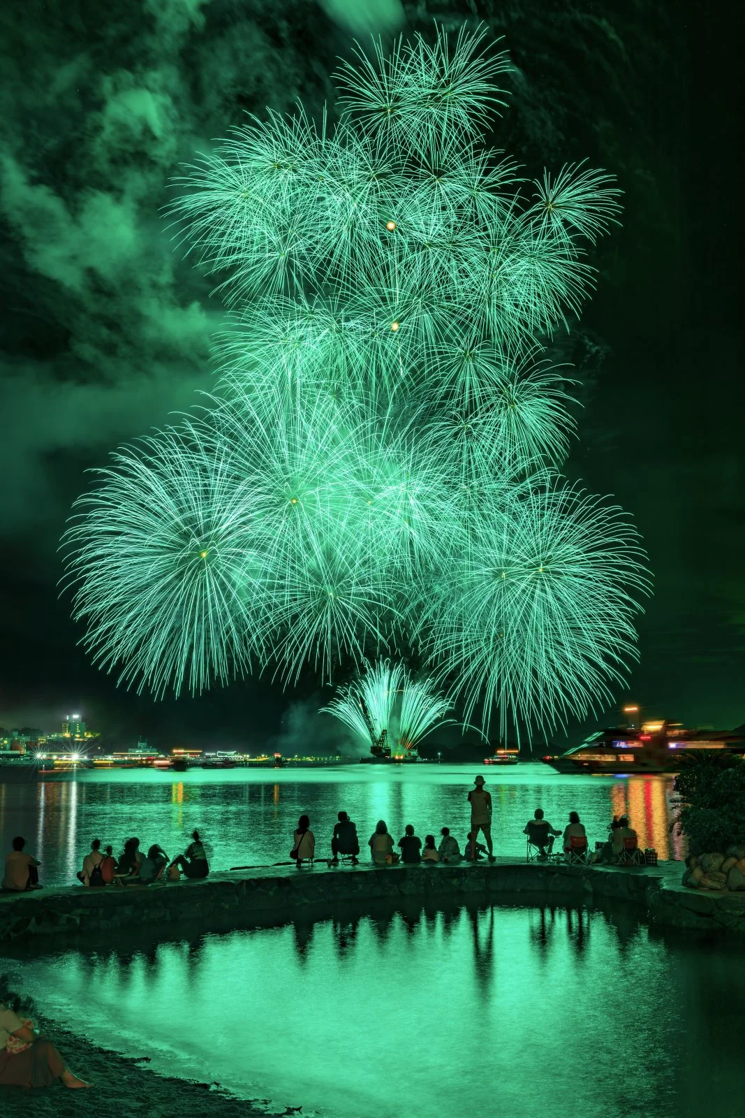 無料スマホ壁紙 緑色の彩色千輪菊。AndroidとiPhoneに対応した4K高画質の無料待ち受け画像。三重県鳥羽市の鳥羽みなとまつりで撮影したフリー写真素材