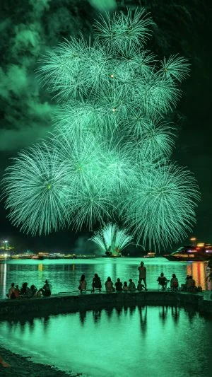 無料スマホ壁紙 緑色の彩色千輪菊。AndroidとiPhoneに対応した4K高画質の無料待ち受け画像。三重県鳥羽市の鳥羽みなとまつりで撮影したフリー写真素材