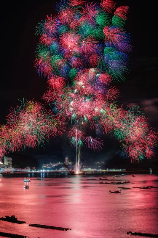 無料スマホ壁紙 2025年の彩色千輪菊。AndroidとiPhoneに対応した4K高画質の無料待ち受け画像。三重県鳥羽市の鳥羽みなとまつりで撮影したフリー写真素材