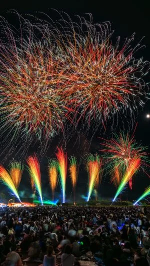 無料スマホ壁紙 シリーズ6_夏の花みたいな花火。AndroidとiPhoneに対応した4K高画質の無料待ち受け画像。三重県津市の久居花火大会で撮影したフリー写真素材