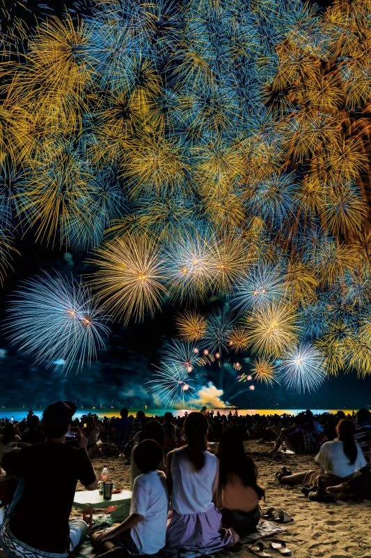 無料スマホ壁紙 2019年の彩色千輪。AndroidとiPhoneに対応した4K高画質の無料待ち受け画像。三重県津市の津花火大会で撮影したフリー写真素材