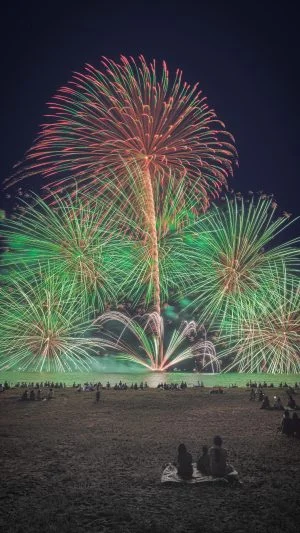 無料スマホ壁紙 煌めき多多重奏_緑N。AndroidとiPhoneに対応した4K高画質の無料待ち受け画像。三重県津市の津花火大会で撮影したフリー写真素材