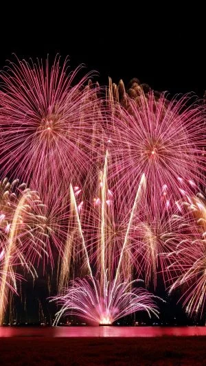 運気が上がる待ち受け しだれ桜の連発花火。AndroidとiPhoneに対応した4K高画質の無料スマホ壁紙。三重県津市の津花火大会で撮影したフリー写真素材