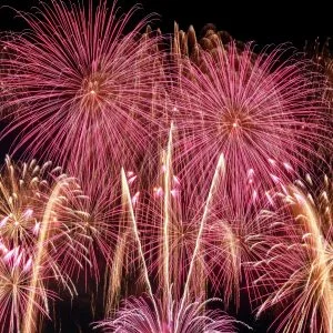 運気が上がる待ち受け しだれ桜の連発花火。AndroidとiPhoneに対応した4K高画質の無料スマホ壁紙。三重県津市の津花火大会で撮影したフリー写真素材