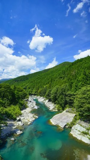 無料スマホ壁紙 香肌峡の新緑。AndroidとiPhoneに対応した4K高画質の無料待ち受け画像。三重県松阪市の香肌峡で撮影したフリー写真素材