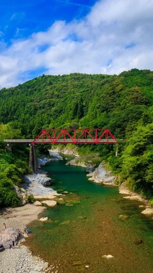 無料スマホ壁紙 野々口橋の新緑。AndroidとiPhoneに対応した4K高画質の無料待ち受け画像。三重県松阪市の香肌峡で撮影したフリー写真素材