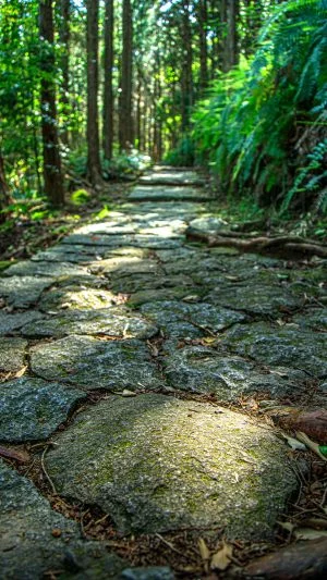 無料スマホ壁紙 新緑の石畳。AndroidとiPhoneに対応した4K高画質の無料待ち受け画像。三重県熊野市の松本峠で撮影したフリー写真素材