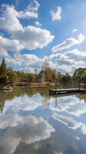 無料スマホ壁紙 まるでウユニ塩湖のような湖。AndroidとiPhoneに対応した4K高画質の無料待ち受け画像。三重県津市のレッドヒルヒーサーの森で撮影したフリー写真素材