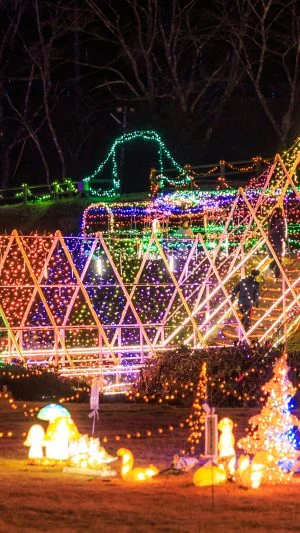 無料壁紙 光のトンネルと周辺のイルミネーション。PCとデスクトップ壁紙に最適な4K高画質の無料壁紙。三重県紀宝町の光の祭典 in 紀宝で撮影したフリー写真素材