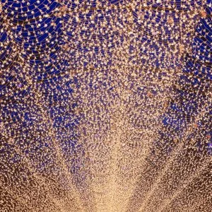 運気が上がる待ち受け 200mの光のトンネル。AndroidとiPhoneに対応した4K高画質の無料スマホ壁紙。三重県桑名市のなばなの里で撮影したフリー写真素材