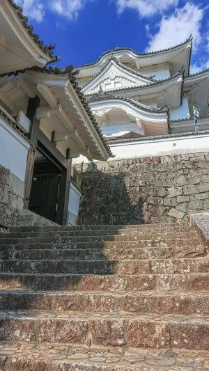 無料スマホ壁紙 天守閣へと続く石段。AndroidとiPhoneに対応した4K高画質の無料待ち受け画像。三重県伊賀市の伊賀上野城で撮影したフリー写真素材