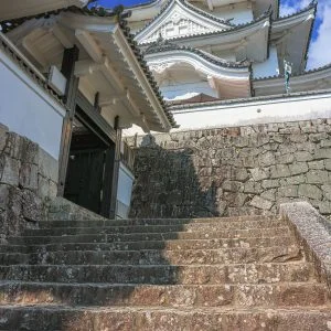 無料スマホ壁紙 天守閣へと続く石段。AndroidとiPhoneに対応した4K高画質の無料待ち受け画像。三重県伊賀市の伊賀上野城で撮影したフリー写真素材