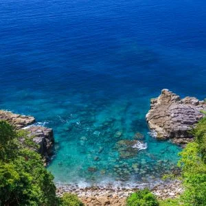 無料スマホ壁紙 登山道から眺める絶景のビューポイント（縦）。AndroidとiPhoneに対応した4K高画質の無料待ち受け画像。三重県尾鷲市の盛松で撮影したフリー写真素材