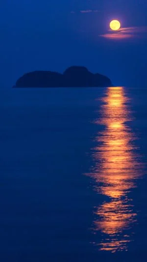 無料スマホ壁紙 佐波留島と満月。AndroidとiPhoneに対応した4K高画質の無料待ち受け画像。三重県尾鷲市の尾鷲港で撮影したフリー写真素材