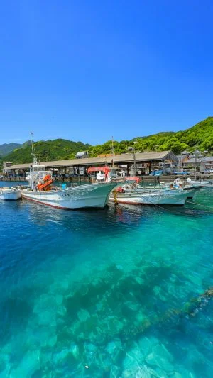 無料スマホ壁紙 初夏の九鬼漁港。AndroidとiPhoneに対応した4K高画質の無料待ち受け画像。三重県尾鷲市の九鬼町で撮影したフリー写真素材