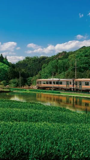 無料壁紙 田んぼに写る名松線。PCとデスクトップ壁紙に最適な4K高画質の無料壁紙。三重県鉄道の名松線で撮影したフリー写真素材