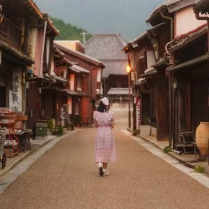 無料壁紙 日没の関宿を歩く。PCとデスクトップ壁紙に最適な4K高画質の無料壁紙。三重県亀山市の東海道関宿で撮影したフリー写真素材